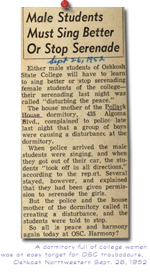 Newspaper article explaining male students serending girls, 9/26/1952