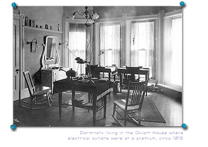Interior of Oviatt dormroom, circa 1915